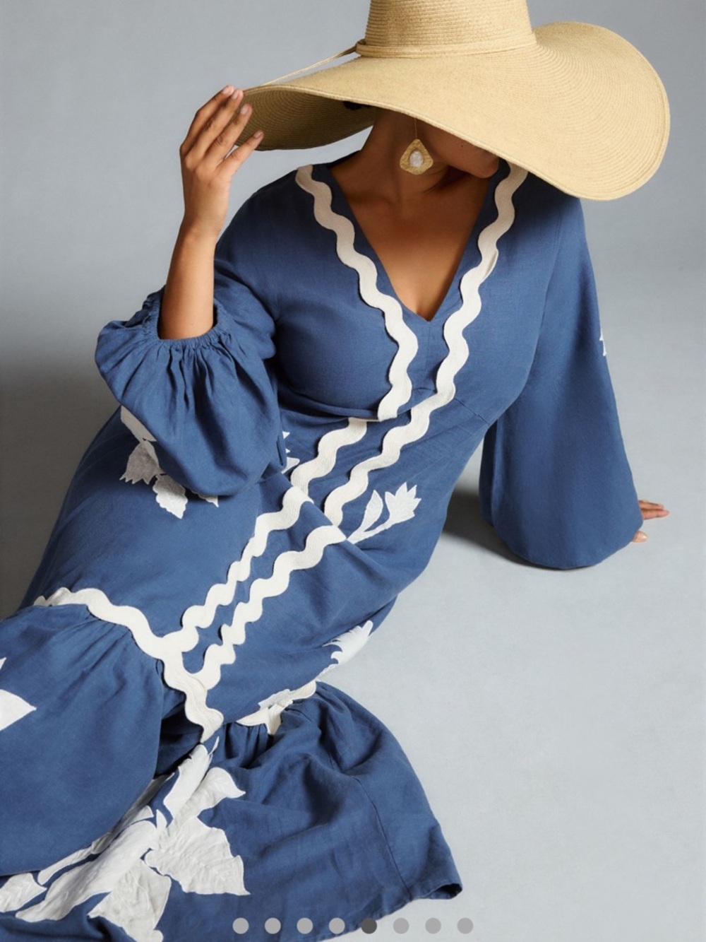 FARM Rio Blue Maxi Dress with White Floral Embroidery - Picture 3 of 5